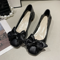 枫述单鞋女2022年新款春秋蝴蝶结平底方头温柔风晚晚鞋网红软底豆豆鞋