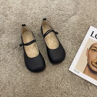 枫述森女圆头豆豆鞋女软底2022年春秋新款一字扣温柔晚晚平底仙女单鞋