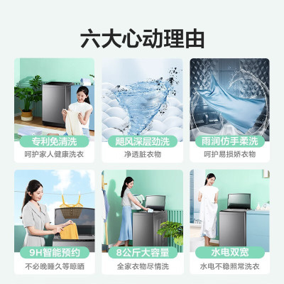 美的(Midea)新品8公斤全自动波轮洗脱一体洗衣机 免清洗内桶 水电双宽 家用MB80ECO1