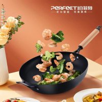 PFT-8144 聚能环真不锈炒锅34CM(圆底无盖)深氮工艺处理国标双倍防锈 健康无涂层 聚能环锅底受热均匀