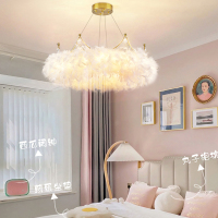 飞莺2022年新款轻奢主卧室皇冠羽毛灯ins轻奢风女生房间少女心网红吊灯