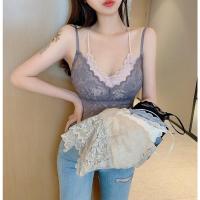 婕秘性感蕾丝V领假两件吊带交叉美背修身内搭短款背心打底衫上衣女装