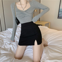 婕秘2021春季新款chic性感半身裙高腰裙子显瘦短裙A字开叉包臀裙女装