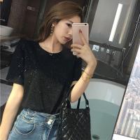 婕秘2020春季新款港味chic宽松圆领闪闪短袖T恤韩版学生短款上衣女装