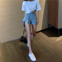 婕秘百搭不规则高腰牛仔短裤子潮春季宽松直筒裤显瘦2021阔腿热裤女装