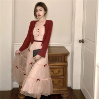 婕秘法式显瘦蝴蝶结吊带连衣裙女早春季气质温柔复古温柔风赫本风裙子