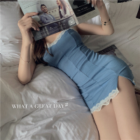 婕秘LGGSTYLE chic风性感蕾丝边吊带连衣裙女+2021新款防晒薄款开衫女