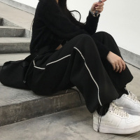 婕秘裤子女2021年新款ins黑色春秋季原宿风宽松显瘦阔腿百搭休闲裤潮