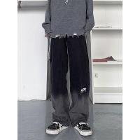 婕秘牛仔裤女2021年新款春秋渐变宽松ins潮休闲高腰显瘦阔腿直筒裤子