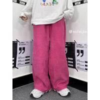婕秘灯芯绒裤子女2021新款显瘦百搭玫红色宽松bf风春季直筒休闲裤长裤