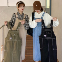 婕秘牛仔背带裙女2021年春季新款韩版宽松可调节百搭中长款宽松连衣裙
