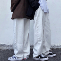 婕秘白色牛仔裤2021年新款春秋ins潮显瘦百搭宽松韩版阔腿直筒裤子女