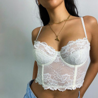 婕秘蕾丝拼接吊带背心女2021春季欧美时尚收腰露脐内搭上衣