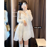 婕秘韩版ins甜美高领内搭蕾丝衫+宽松吊带仙女娃娃裙女春季叠穿套装裙