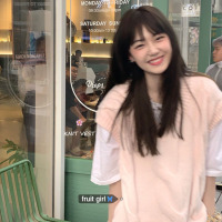 婕秘FRUITY韩版ins甜美粉嫩背心毛衣女春季宽松V领针织马甲毛线坎肩潮