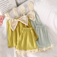 婕秘套装睡衣两件套洋气夏季少女甜美可爱蝴蝶结宽松荷叶袖百搭家居服