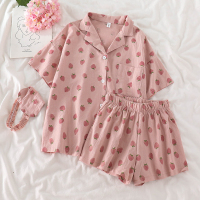 婕秘睡衣时尚洋气网红夏季新款甜美可爱草莓短袖上衣短裤家居服套装女