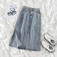 婕秘高腰开叉牛仔半身裙女春季新款宽松百搭显瘦中长款A字包臀裙ins潮