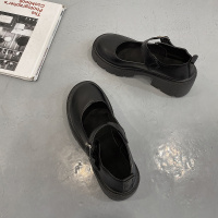 圆头小皮鞋女英伦风2021春新款日系jk制服黑色厚底一字扣玛丽珍鞋