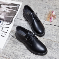 系带单鞋2021春季新款休闲英伦风小皮鞋女百搭粗跟中跟工作鞋