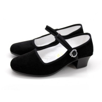 正品老北京布鞋坡跟女鞋黑色扣带上班鞋工作鞋一字扣单鞋