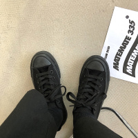 街拍港风小黑鞋ulzzang低帮帆布鞋百搭休闲平底运动板鞋女