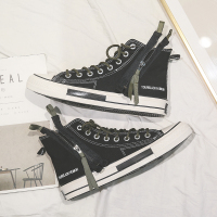 2021春季鞋子男潮鞋拉链高帮帆布鞋韩版潮流百搭学生高邦休闲板鞋