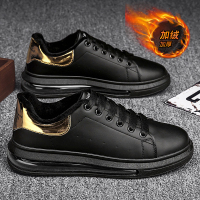 冬季加绒保暖棉鞋纯黑色松糕鞋男士休闲板鞋潮流百搭厚底增高潮鞋