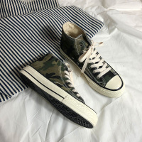 春季新款高帮帆布鞋男个性豹纹潮鞋韩版潮流百搭学生休闲鞋迷彩鞋