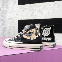 高帮帆布鞋男海贼王潮鞋学生韩版百搭休闲涂鸦板鞋火影忍者联名鞋