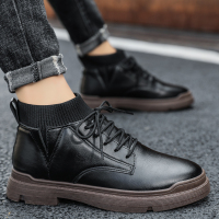 马丁靴男百搭高帮潮鞋增高英伦短靴中帮防水工装靴透气男靴夏黑色