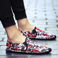 夏季新款帆布鞋男士休闲鞋一脚蹬布鞋青年低帮懒人鞋缝线花纹潮鞋