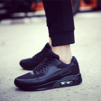 秋季男孩运动鞋37学生休闲鞋36透气垫跑步鞋全黑色男鞋小码35潮鞋