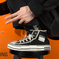 春季ins港风黑色厚底帆布鞋男生韩版潮流百搭情侣原宿板鞋子学生