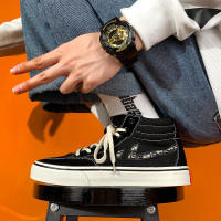 春季ins港风黑色高帮帆布鞋男生韩版潮流百搭学生高邦板鞋子休闲