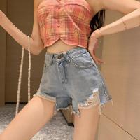 LGGSTYLE chic风不规则裤子女夏季新款破洞开叉高腰显瘦牛仔短裤