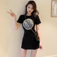 小个子连衣裙女2021夏季新款收腰显瘦短袖裙子韩版小气质修身短裙