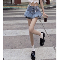 休闲高腰小个子牛仔包臀半身裤裙女士春夏显瘦百褶蛋糕a字短裙子