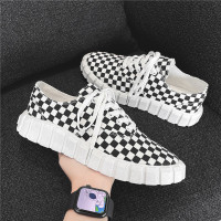 婕秘男鞋春夏季新品板鞋潮流韩版时尚青年男士休闲鞋百搭学生小白鞋平底格子帆布鞋透气运动跑步鞋增高老爹鞋鞋靴