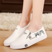 婕秘新款一脚蹬帆布鞋韩版小白鞋女百搭2021春季平底布鞋休闲鞋女板鞋