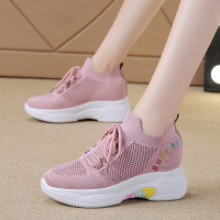 婕秘飞织女鞋2022夏季新款网面透气内增高小白鞋子女休闲百搭运动网鞋