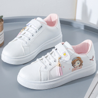 婕秘女童小白鞋2022春季新款少女孩跑步鞋中小学生鞋子魔术贴软底板鞋