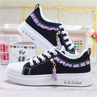 婕秘女童帆布鞋中大童春秋绣花板鞋中小鞋透气运动休闲鞋单鞋