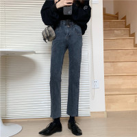 苏芈牛仔裤女2021春季新款chic港味修身高腰显瘦百搭直筒长裤烟管裤子