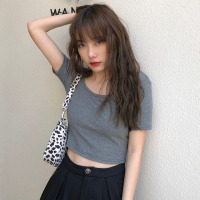 苏芈短款紧身T恤女2021春季新款韩版修身显瘦ins潮辣妹白色短袖上衣夏