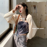 苏芈针织开衫外套女春秋2021新款chic设计感叠穿罩衫披肩辣妹短款上衣