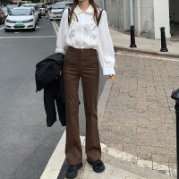 苏芈高腰牛仔裤女2021年春季新款复古chic修身弹力微喇叭裤直筒裤裤子