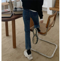 苏芈开叉牛仔裤女2021年春秋新款chic高腰修身显瘦百搭直筒烟管裤裤子
