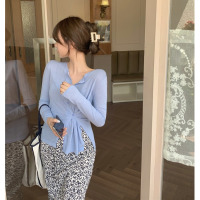 苏芈2021春季新款时尚气质两件套不规则冰丝针织衫+碎花半身裙套装女