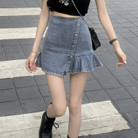 苏芈辣妹牛仔半身裙女2021年春季新款高腰显瘦设计感百褶裙短裙裙子夏